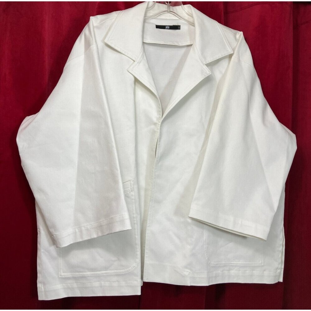 1X 2X Jarbo White Cotton Blend Artsy Top Open Jacket Boxy Drape Oversize Pockets